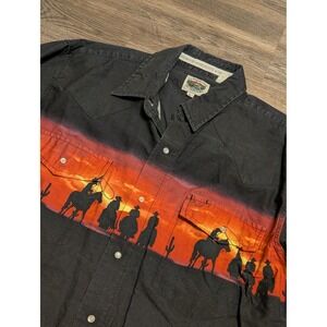 Cumberland Outfitters Mens Large Western Snap Shirt Desert Sunset Cowboy Black